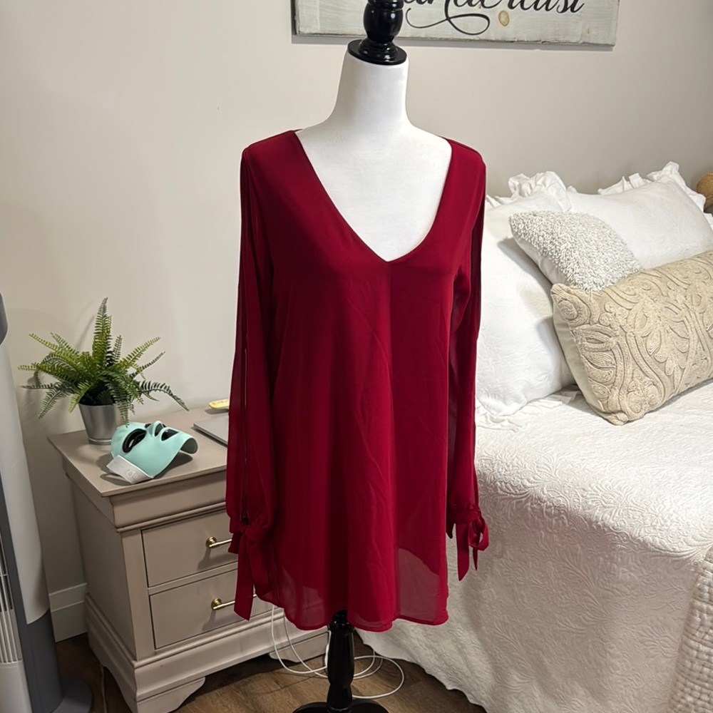 Chic Red V-Neck Blouse